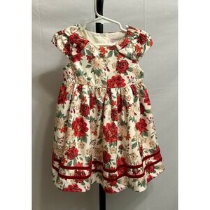 Catherine Malandrino Girls Floral Rose Dress Red Cream Velvet Trim Holiday 2T